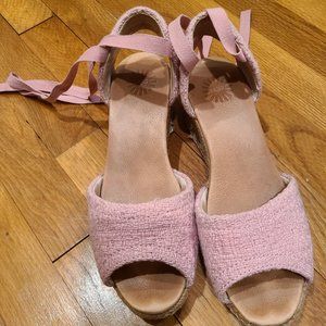 Pink Ugg Espadrille Delmar Open Toe Tie Ankle Wedge Sandal 7.5